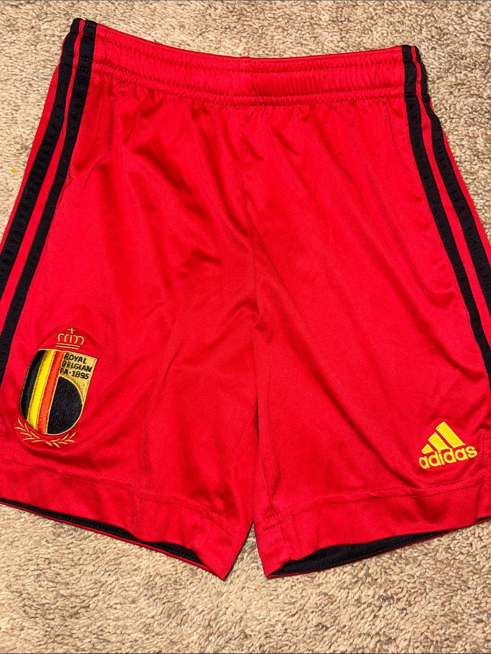 adidas Red Athletic Shorts with embroidered Royal Belgian crest